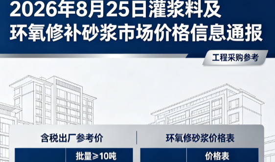 南部2026年8月25日灌浆料及环氧修补砂浆市场价格信息通报